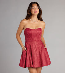 Taryn Glitter Corset Lace-Up Skater Dress