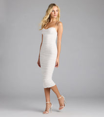 Ava Cowl Neck Bodycon Mesh Lace Midi Formal Dress