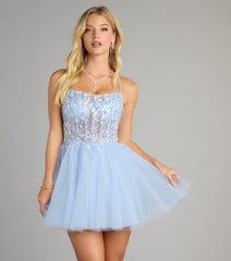 Elodie Floral Embroidered Mesh Skater Dress