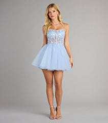 Elodie Floral Embroidered Mesh Skater Dress