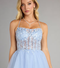 Elodie Floral Embroidered Mesh Skater Dress