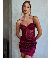 Brandy Sleeveless Lace Satin Bodycon Mini Dress