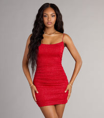 Briana Open-Back Bodycon Glitter Mini Dress