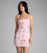 Louisa Strapless Floral Beaded Mesh Mini Dress