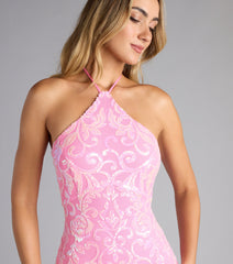 Tina Sequin Halter Bodycon Mini Dress