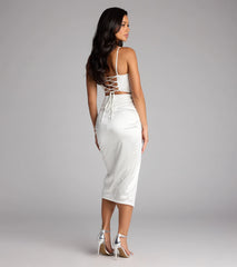 Tori Lace-Up Satin Midi Formal Dress