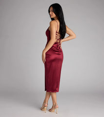 Tori Lace-Up Satin Midi Formal Dress