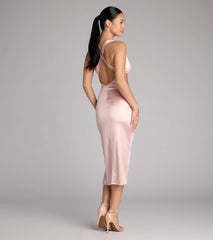 Abigail V-Neck Strappy Satin Midi Dress