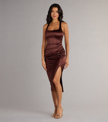 Brea Satin Halter Bodycon Midi Dress