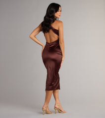 Brea Satin Halter Bodycon Midi Dress