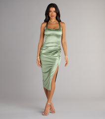 Brea Satin Halter Bodycon Midi Dress