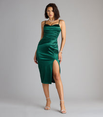 Melody Satin Slit Midi Formal Dress