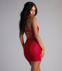Nicole Rhinestone Lace-Up Strapless Mini Dress