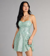 Aaliyah Glitter Mesh Lace-Up Short Dress