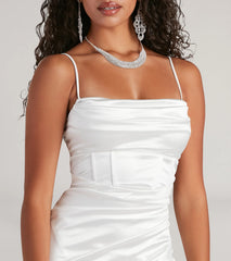 Margaret Formal Satin Wrap Midi Dress