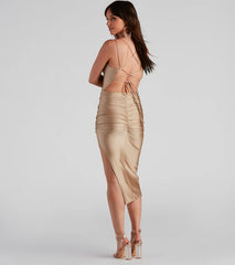 Zooey Formal Satin Lace-Up Midi Dress