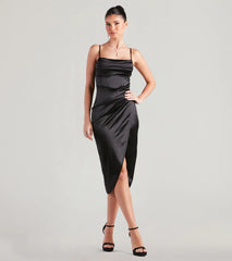 Margaret Formal Satin Wrap Midi Dress