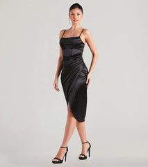 Margaret Formal Satin Wrap Midi Dress
