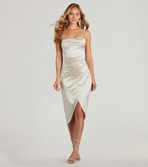 Margaret Formal Satin Wrap Midi Dress