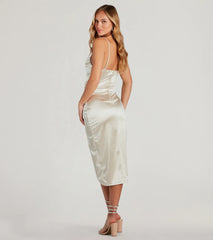 Margaret Formal Satin Wrap Midi Dress