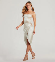 Margaret Formal Satin Wrap Midi Dress