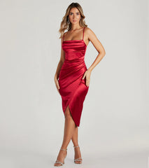 Margaret Formal Satin Wrap Midi Dress