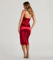 Margaret Formal Satin Wrap Midi Dress