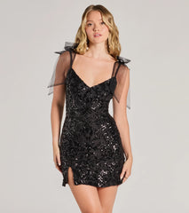 Larissa Bow Strap Sequin Formal Mini Dress
