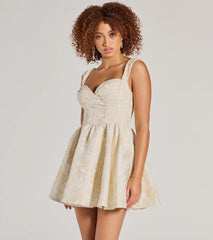 Cassie Corset Floral Jacquard Party Skater Dress