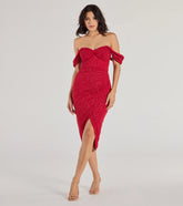 Lennon Glitter Knit Off-The-Shoulder Midi Dress