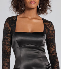 Liora Lace Sleeve Satin A-Line Mini Dress