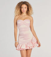 Kathleen Strapless Sweetheart Satin Ruffle Party Dress