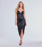 Cece Cutout Bodycon Wrap Satin Midi Dress