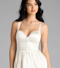 Kimmie Lace-Up Corset Satin Skater Dress