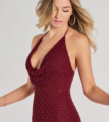 Hadley Halter Cowl Neck Beaded Bodycon Mini Dress