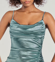 Kristen Formal Satin Cowl Neck Midi Dress