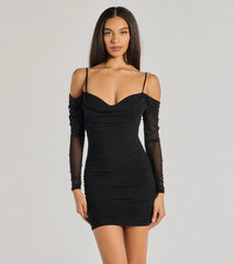 Talia Pearl Mesh Cold-Shoulder Mini Dress