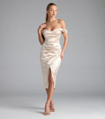 Martine Off-The-Shoulder Midi Satin Formal Dress