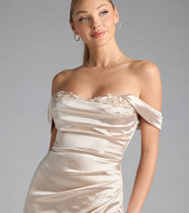 Martine Off-The-Shoulder Midi Satin Formal Dress