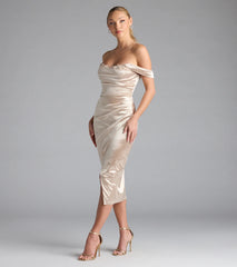 Martine Off-The-Shoulder Midi Satin Formal Dress
