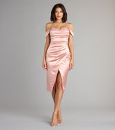 Martine Off-The-Shoulder Midi Satin Formal Dress