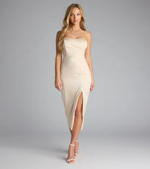 Isabel Strapless Slit Bodycon Midi Formal Dress