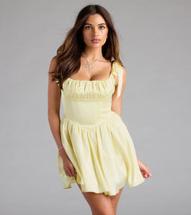 Elida Lace-Up Skater Satin Short Dress