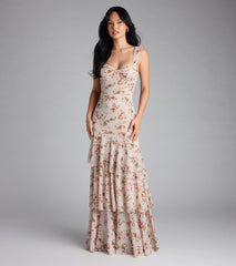 Melonie Corset Ruffled Mermaid Floral Formal Dress
