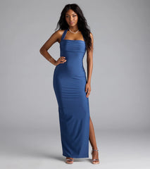 Beverly Halter Slit Long Formal Dress