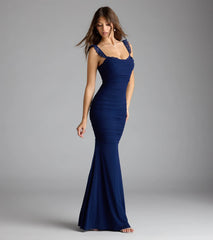 Morgana Lace-Up Ruched Mermaid Dress