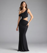 Idella One-Shoulder Cutout Mesh Formal Dress