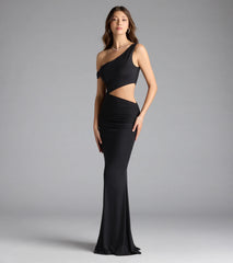 Idella One-Shoulder Cutout Mesh Formal Dress