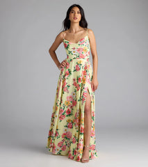 Robina Lace-Up A-Line Floral Satin Formal Dress