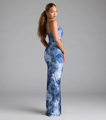 Isa Floral Cowl Neck Slit Formal Dress